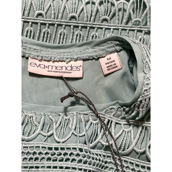 Eva Mendes NY&C Crochet Lace Midi Cocktail Dress Mint Green Petite‎ M NWT - Picture 12 of 15